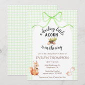 Invitation 017 Vert mousse Écureuil Gingham Naissance (Devant / Derrière)