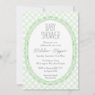 Invitation 018 Cadre en dentelle vintage Gingham Baby Shower