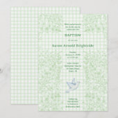 Invitation 018 Colombe de la Grass Botanique Gingham Baptême (Devant / Derrière)
