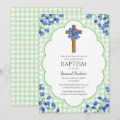Invitation 018 Fleur de gazon Rustique Croix Conception Baptê (Devant / Derrière)