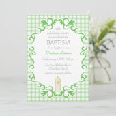 Invitation 018 Grass Scroll Gingham Cross Candle Baptism (Debout devant)