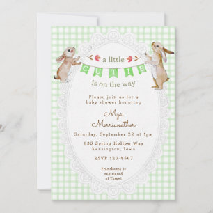 Invitation 018 Lapin Sucré Gingham Vert Herbeux Baby Shower