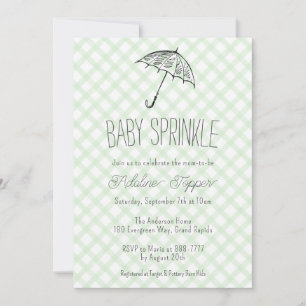 Invitation 018 Parapluie Gingham Bébé Vert Gazon Fête Prénata