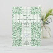 Invitation 019 Dove de la forêt Croix botanique Gingham Baptê (Debout devant)