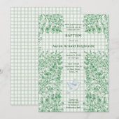 Invitation 019 Dove de la forêt Croix botanique Gingham Baptê (Devant / Derrière)