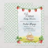 Invitation 019 Fête champêtre Bébé fraise verte forêt (Devant / Derrière)