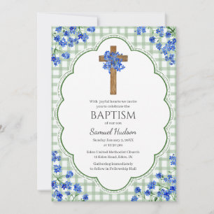 Invitation 019 Fleur de forêt rustique Croix Design Baptême