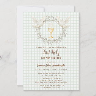 Invitation 019 Forest Dove & Chalice Gingham Première Communi