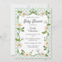 019 Forest Green Floral Daisy Plaid Baby Shower