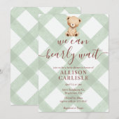 Invitation 019 Forest Green Teddy Bear Gingham Baby Shower (Devant / Derrière)