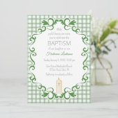 Invitation 019 Forest Scroll Gingham Cross Candle Baptism (Debout devant)