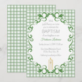 Invitation 019 Forest Scroll Gingham Cross Candle Baptism (Devant / Derrière)