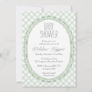 Invitation 019 Forest Vintage Broderie Cadre Gingham Baby Sho