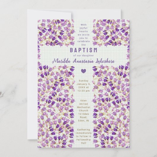 Invitation 019 Forest Vitrail Gingham Baptême (Devant)