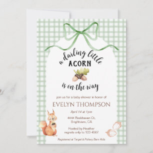 Invitation 019 Forêt Mignon Écureuil Gland Gingham Baby Showe