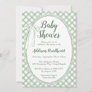 Invitation 019 Vert forêt Broderie anglaise Gingham Baby Show