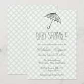 Invitation 019 Vert forêt Parapluie Gingham Bébé Sprinkle (Devant / Derrière)