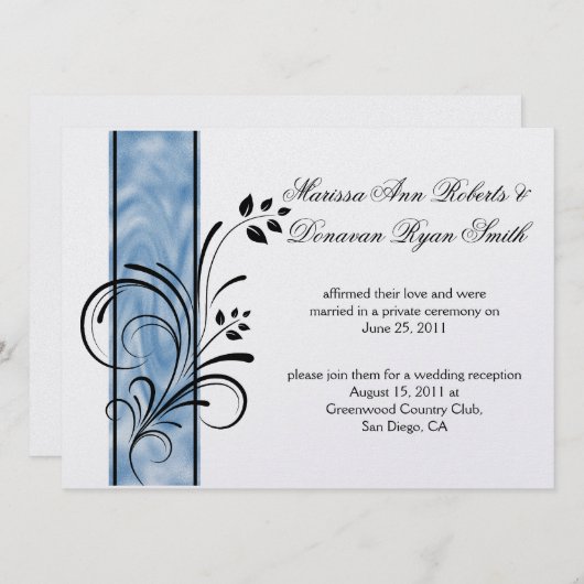 Invitation 01 Floral Tourbillons Noirs Rayure Bleue Post-Mari (Devant / Derrière)