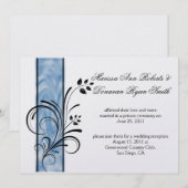 Invitation 01 Floralales noires Tourbillons Rayure bleue Post (Devant / Derrière)