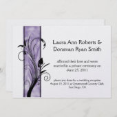 Invitation 01 Florales Tourbillons Violets Rayure Mariage Apr (Devant / Derrière)