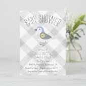 Invitation 020 Brouillard Gris Fleurs Mignon Oiseau Gingham B (Debout devant)
