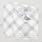 Invitation 020 Brouillard Gris Fleurs Mignon Oiseau Gingham B (Devant / Derrière)