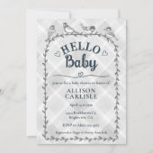 Invitation 020 Brouillard Gris Gingham Oiseaux Baby Shower (Devant)