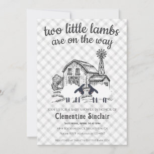 Invitation 020 Brume Gris 2 Petits Agneaux Ferme Plaid Baby S