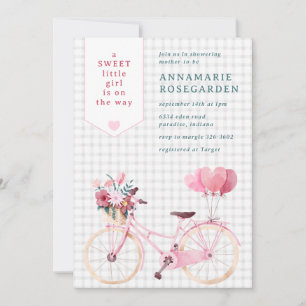 Invitation 020 Gris Foncé Douce Fleurie Fille Vélo Baby Showe