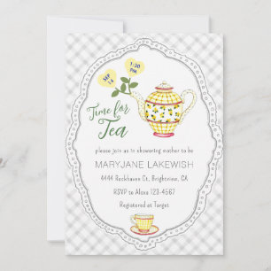 Invitation 020 gris givré Mignon Gingham Baby Shower Thème Te