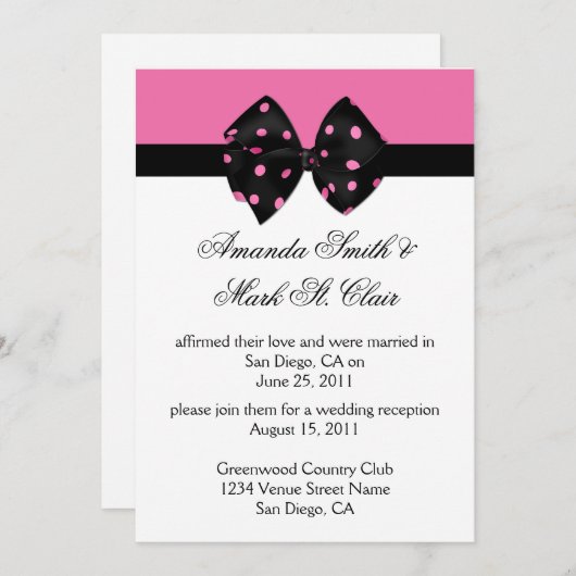 Invitation 03 Rose Noir Points Post-Réception de Mariage Dans (Devant / Derrière)