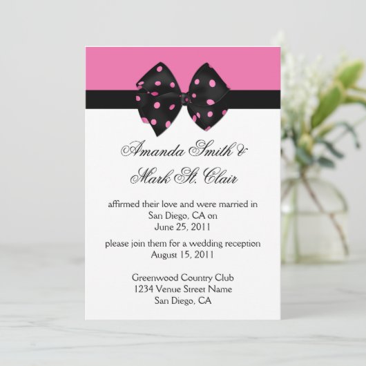 Invitation 03 Rose Noir Points Post Réception de Mariage En (Debout devant)