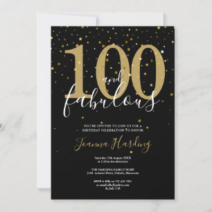 Invitation 100 ans et Fabuleux Élégant Or et Noir Anniversair