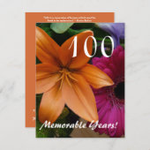 Invitation 100 ans mémorables ! - Fête d'anniversaire/Lily or (Devant / Derrière)