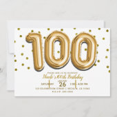 Invitation 100 Ballons Dorés & Confettis Fête d'anniversaire (Devant)