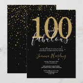 Invitation 100 et fabuleux Elegant Gold et Black Anniversaire (Devant / Derrière)