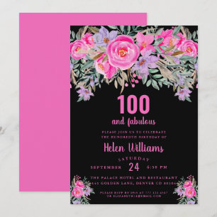 Invitation 100 et fabuleux noir rose 100e anniversaire