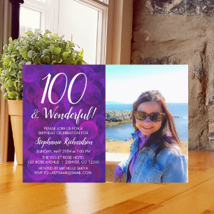 Invitation 100 et merveilleuse photo violette élégante Annive