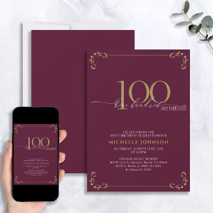 Invitation 100 & Fabuleux Burgundy Blanc & Or Anniversaire