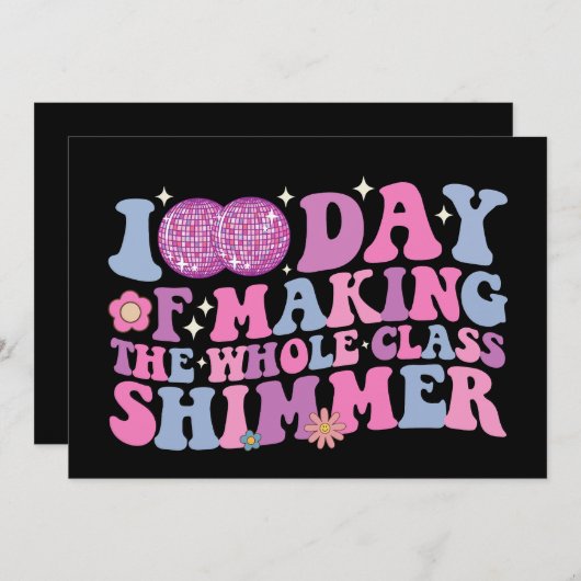 Invitation 100 jours à faire scintiller toute la classe Disco (Devant / Derrière)