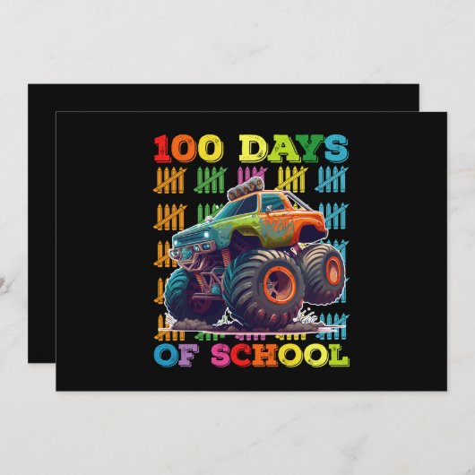 Invitation 100 Jours D'École Monster Truck Enseignant Étudian (Devant / Derrière)