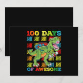 Invitation 100 Jours D'Étonnant T Rex Dinosaur 100ème École (Devant / Derrière)