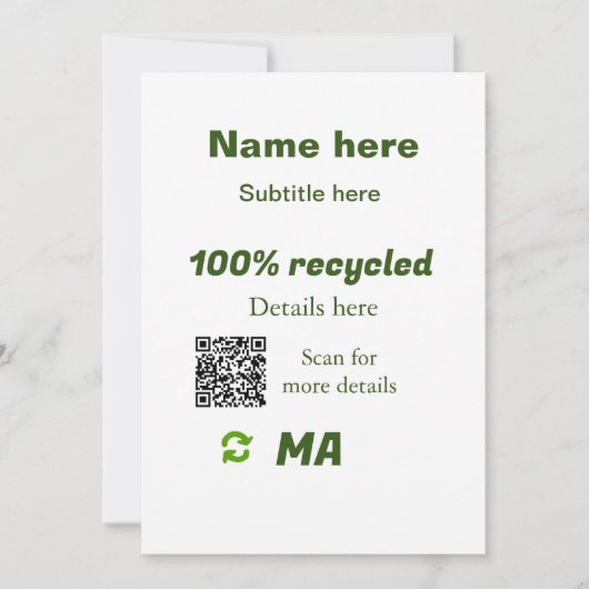 Invitation 100% recyclé ajouter Q R code ici nom d'entreprise (Devant)