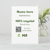 Invitation 100% recyclé ajouter Q R code ici nom d'entreprise (Debout devant)