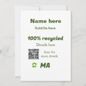 Invitation 100% recyclé ajouter Q R code ici nom d'entreprise (Dos)