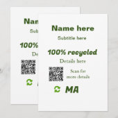 Invitation 100% recyclé ajouter Q R code ici nom d'entreprise (Devant / Derrière)