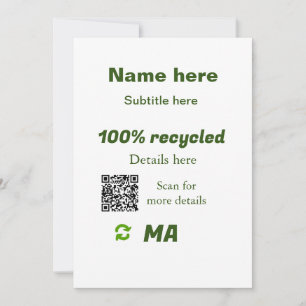 Invitation 100% recyclé ajouter Q R code ici nom d'entreprise