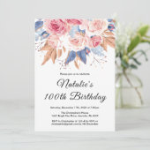 Invitation 100e anniversaire Aquarelle Botanique Fleurs flora (Debout devant)