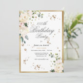 Invitation 100e anniversaire Aquarelle or Floral (Debout devant)