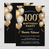 Invitation 100e anniversaire Ballons de Parties scintillant n (Devant / Derrière)